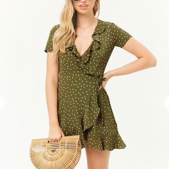 Forever 21 Green Polka Dot Wrap Around Test - Picture 1 of 7